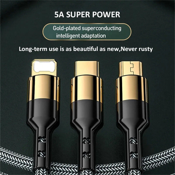 Multi Charging Cable 5A 3 in 1 Multiple USB Super Fast Long Charging Cable Cord