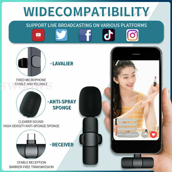 Wireless Lavalier Microphone Audio Recording Mini Microphone for Android