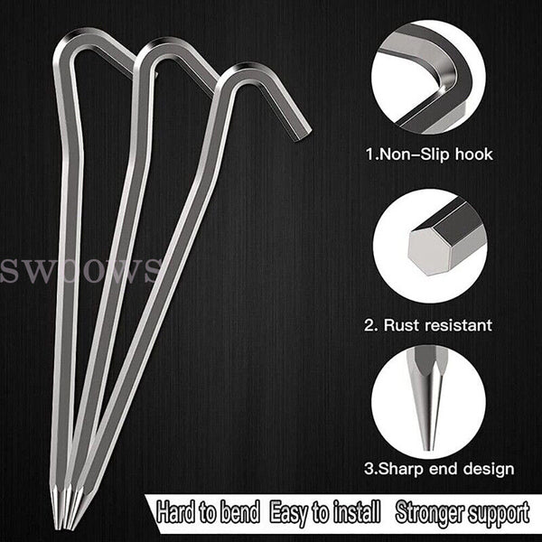 12/24 Aluminum Tent Pegs Hook Outdoor Camping Trip Ground Durable Nail Stakes
