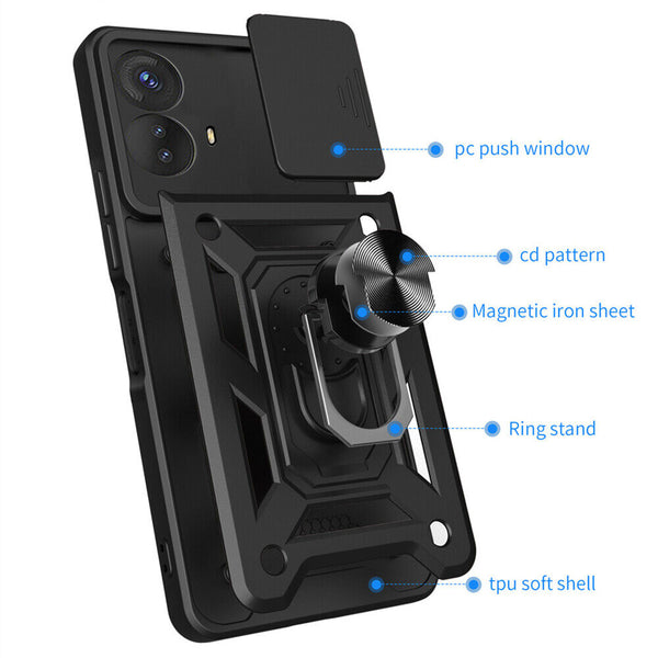 Shockproof Armor Case Slide Camera Ring Stand Cover For Motorola Moto G84 5G