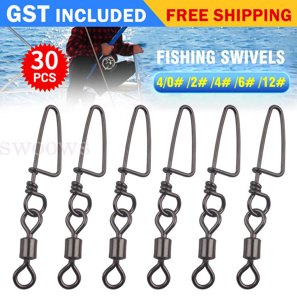 30Pack Ball Bearing Fishing Swivels Snap Coastlock Fishing-Line Connector Parts