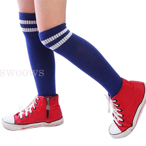 Pair Kids Adult High Knee Football Sport Socks Footy Soccer Baseball Hockey