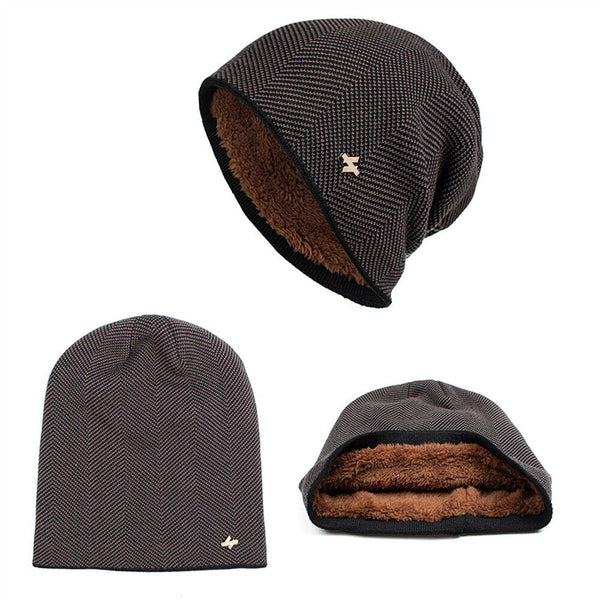 Thick Knitted Wool Hat Winter Warm Cap Men Women Beanie Fleece Ski Skating Cap