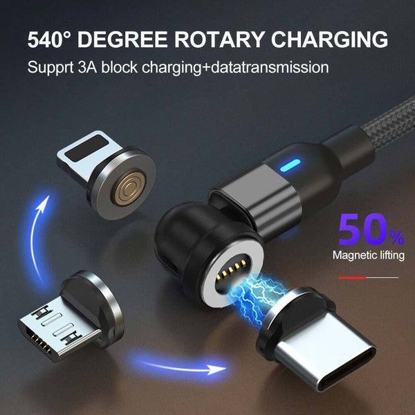 1-2PCS Magnetic 540° Cable-Rotate Phone Charger Cord Durable Nylon Braid-Fast 1M