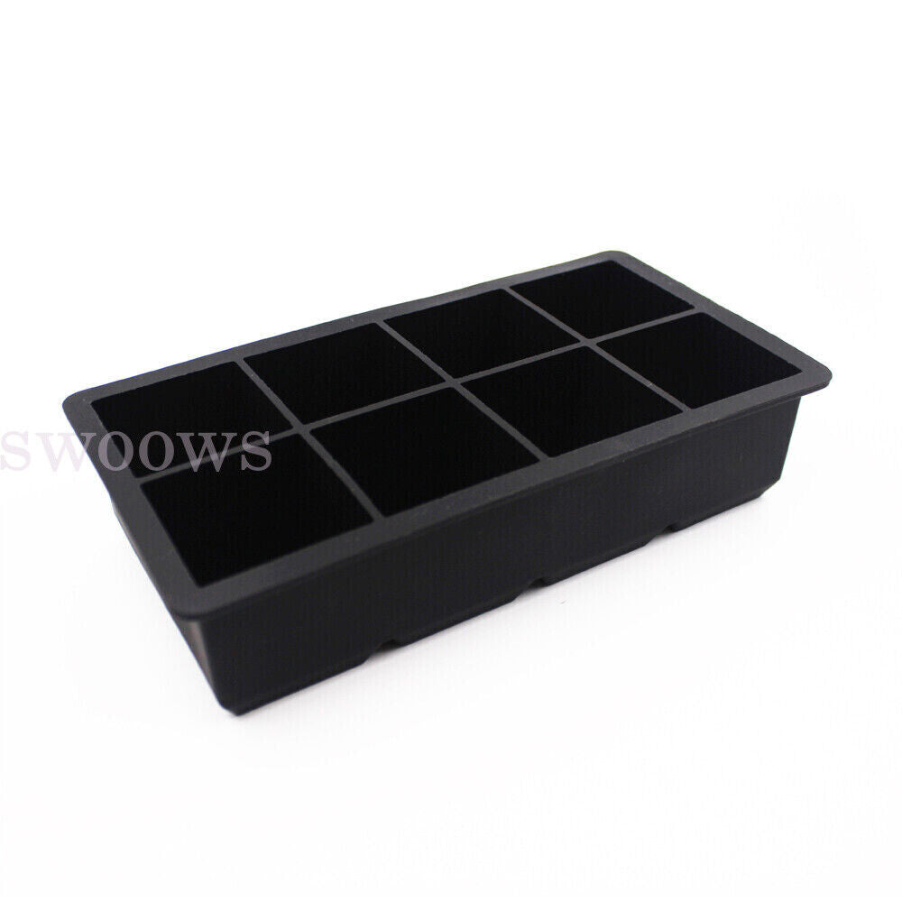 8 Grids Whiskey Silicone Maker Ice Cube Tray Mould Large Mold Giant Square Black