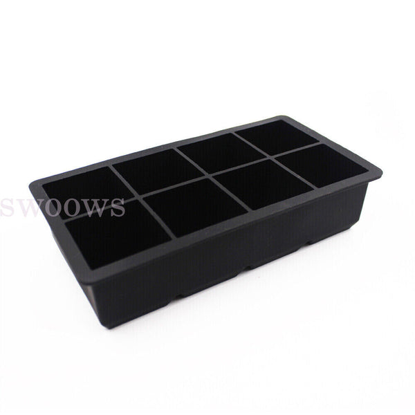 8 Grids Whiskey Silicone Maker Ice Cube Tray Mould Large Mold Giant Square Black
