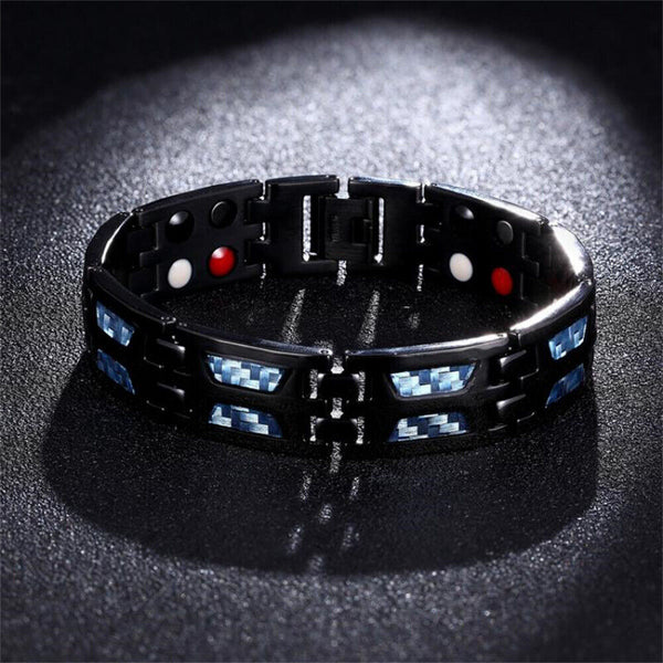 Titanium Power Magnetic Bracelet Carbon Blue Therapy Double Row Ultra Strength