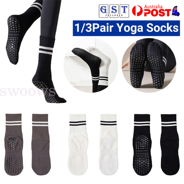 1/3Pair Yoga Socks Non-Slip Grips Anti-Skid Pilates Barre Dance Cushioned Sock