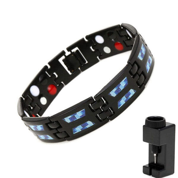 Titanium Power Magnetic Bracelet Carbon Blue Therapy Double Row Ultra Strength