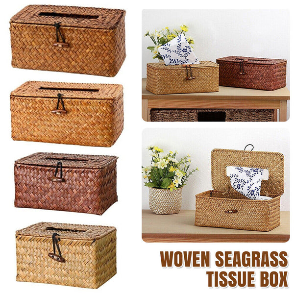 Napkin Holder Storage Case Cover Organizer Home Decor Woven Seagrass Tissue Box