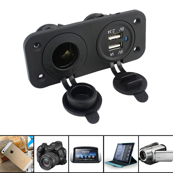 For Car Boat Bus Dual USB Port Cigarette Lighter Socket Charger Power Outlet 12V