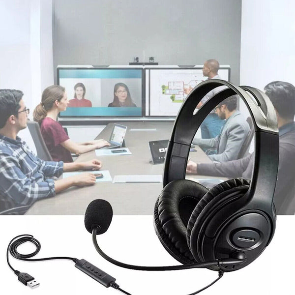 USB Wired Headphone Headset Noise Cancelling With Microphone ForComputer Laptop~