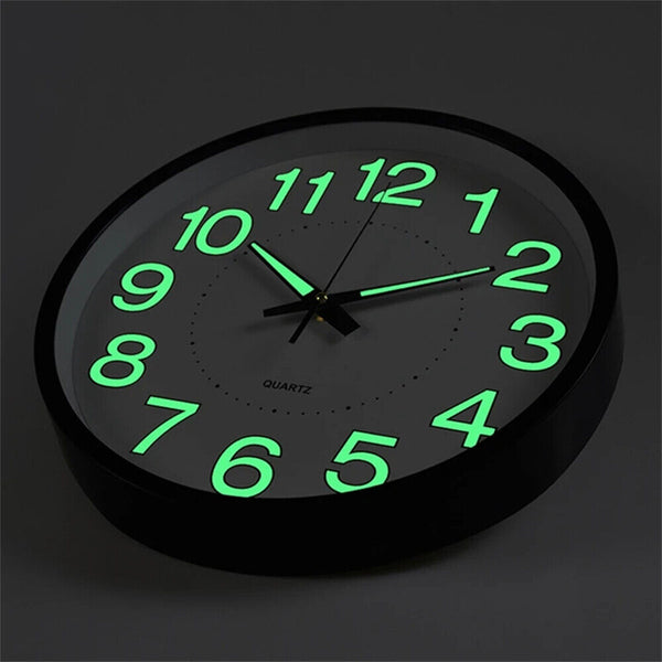 12'' Luminous Wall Clock Glow In The Dark Silent Quartz Indoor Home Modern Clock