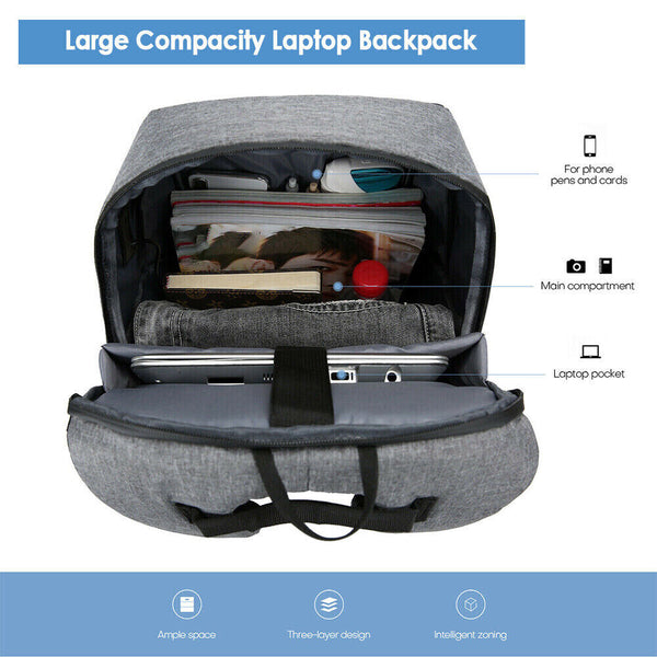 Backpack USB Charging Waterproof Laptop Travel Shoulder School Bag Anti-theft AU