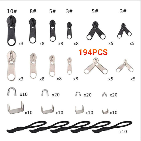 84/194PCS Zipper Replacement Head Zipper Repair Kit  Fix Zip Slider AU