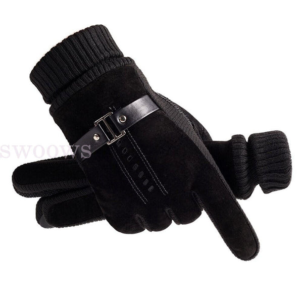 Winter Warm Men Thick Leather Gloves Driving Gloves Touch Screen Mitten Thermal