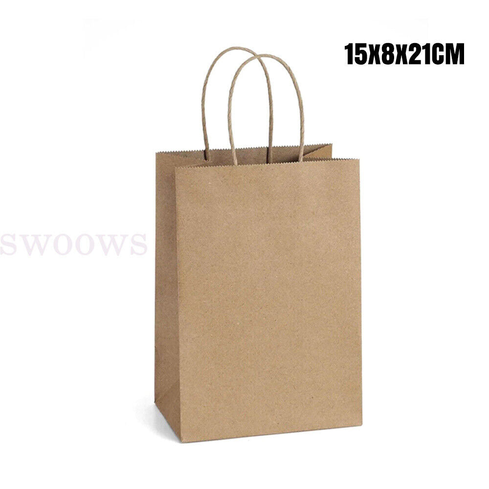 10/50PCS Bulk Kraft Paper Bags Gift Shopping Carry Craft Brown Bag with Handles