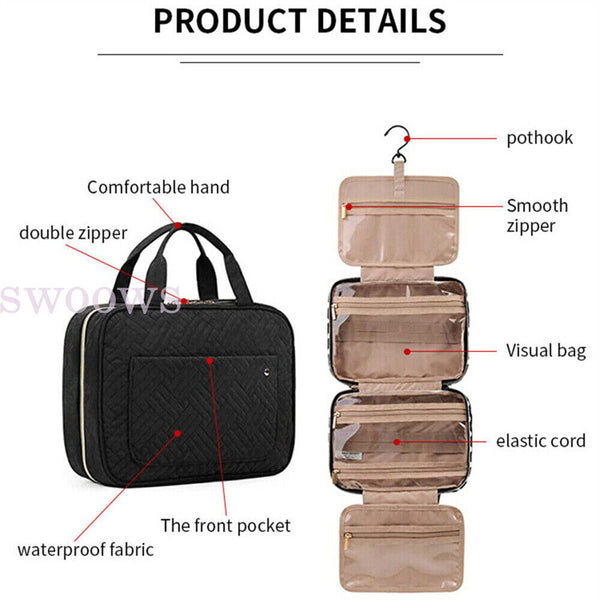 LargeHanging Hook Toiletry Bag Waterproof Travel Makeup Cosmetic Organizer Case+