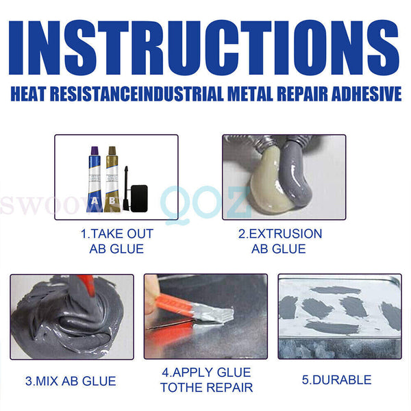 Industrial HEAT Resistance Cold Weld Auto Metal Repair Paste Adhesive Gel A&B AU