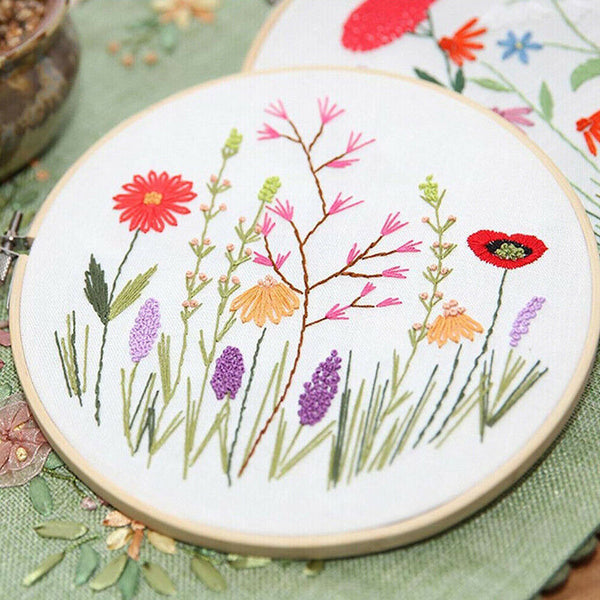 DIY Flowers Pattern Embroidery Kits Craft Beginner Needlepoint Hoop Cross Stitch