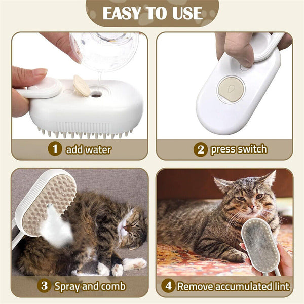 1/2x 3 in 1 Cat Steam Brush Pet Grooming Dog Brush Electric Spray Massage Steamy