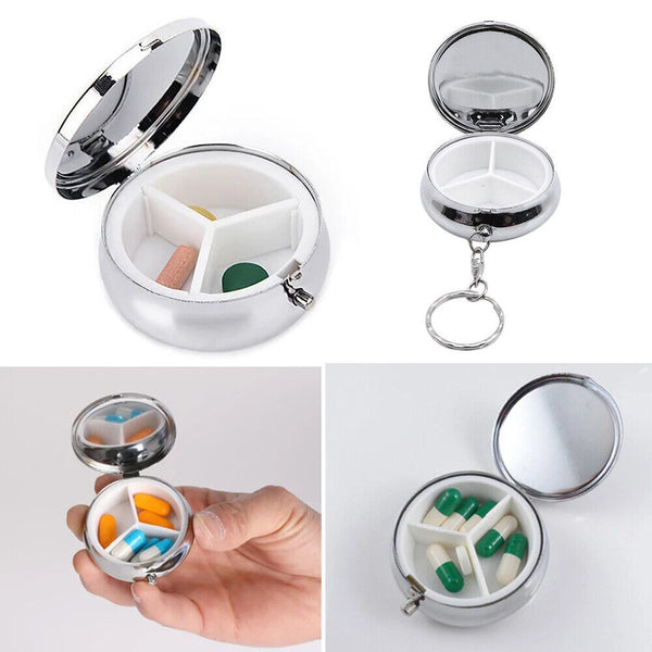 NEW Pill Container Pill Box Tablet Holder Medicine Metal Case Round