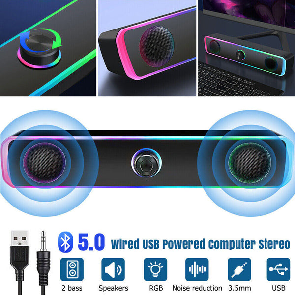 Wired USB Powered/Bluetooth 5.0 Computer Stereo Laptop Speakers for Desktop PC