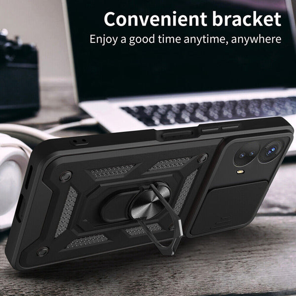 Shockproof Armor Case Slide Camera Ring Stand Cover For Motorola Moto G84 5G