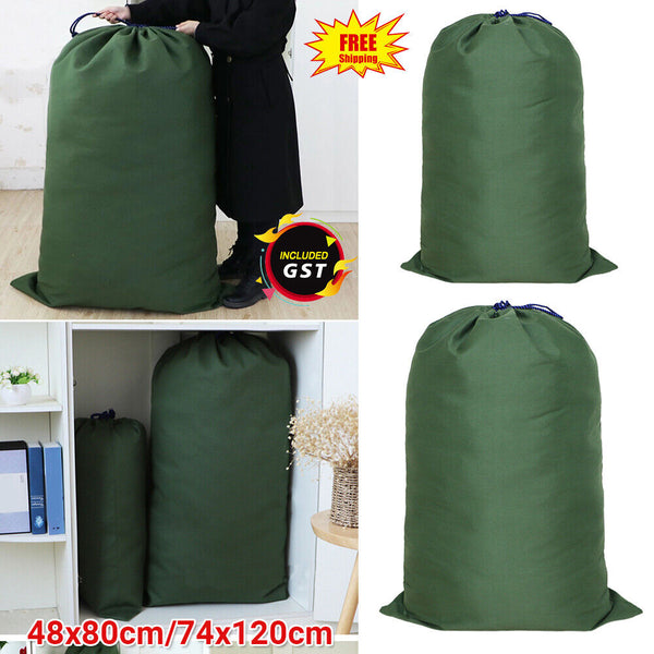 Canvas Drawstring Large Bag Pouch Clothes Craft Storage Laundry Army Green AUS