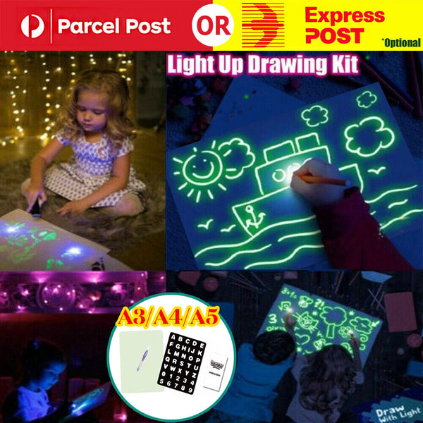 A3 A4 A5 Drawing Board Light Up Draw Sketchpad Board Kids Developing Toys + Pen