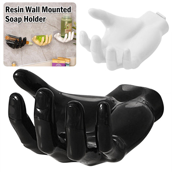 1/2x Resin Wall Mounted Soap Holder Rack Adhesive Hand Shape Storage Holder