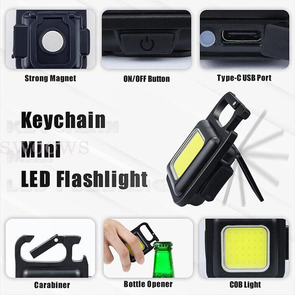 Mini Keychain LED Flashlight USB Rechargeable Cob Pocket Portable Led Work Light