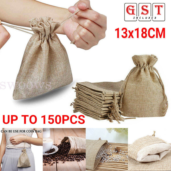 Up 150x Burlap Gift Bags Wedding Hessian Jute Bags Linen Jewelry Pouches For Diy