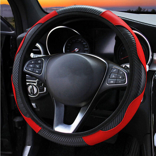 Car Steering Wheel Cover Leather Breathable Anti-slip Protector Universal 38cm