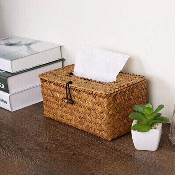 Napkin Holder Storage Case Cover Organizer Home Decor Woven Seagrass Tissue Box