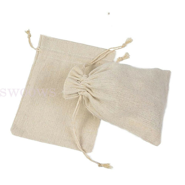 10-100X  Drawstring Storage Bags Calico Bags Natural Linen Tote Gift Bag Bulk