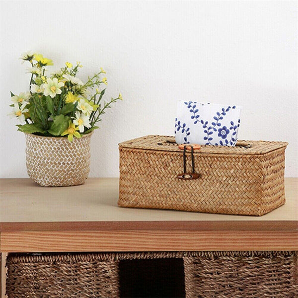 Napkin Holder Storage Case Cover Organizer Home Decor Woven Seagrass Tissue Box