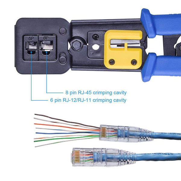 6 in 1 RJ45 RJ11 Crimper Cat5/6 Connector End Pass Through Network Stripper Tool