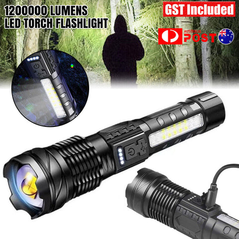 Outdoor 1200000 Lumens LED Torch Flashlight Tactical Light Rechargeable Camping