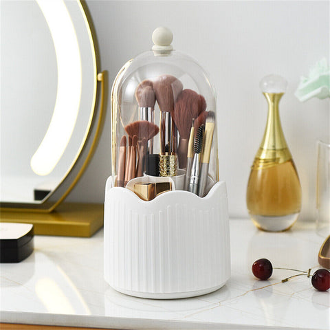 360 Rotating Makeup Brush Holder With Lid Dustproof Organizer Storage Case Box