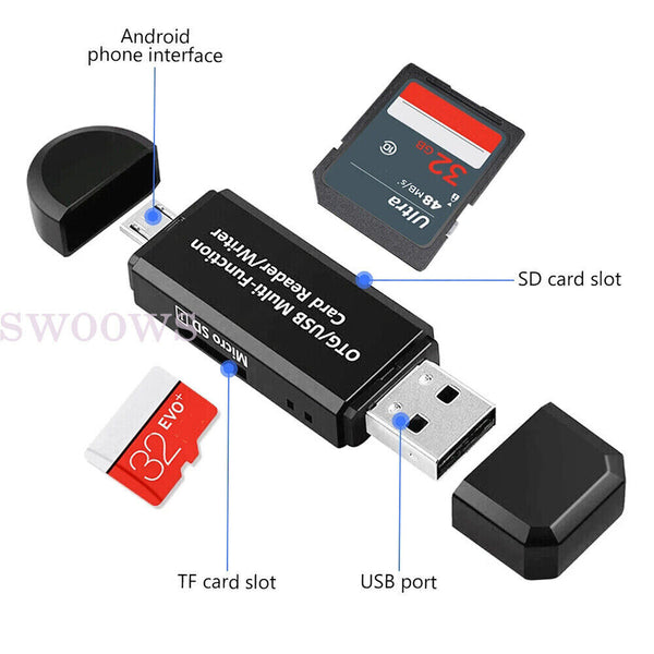 Micro USB OTG to USB 2.0 Adapter SD TF Micro Card Reader For PC Mobile Phone AU