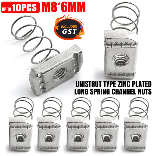 UP 24Pcs M8 x 6mm Unistrut Type Zinc Plated Long Spring Channel Nuts D Tools AU