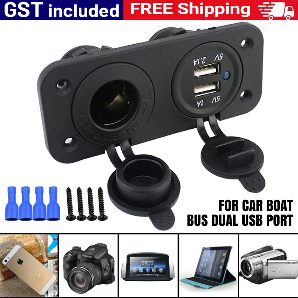 For Car Boat Bus Dual USB Port Cigarette Lighter Socket Charger Power Outlet 12V