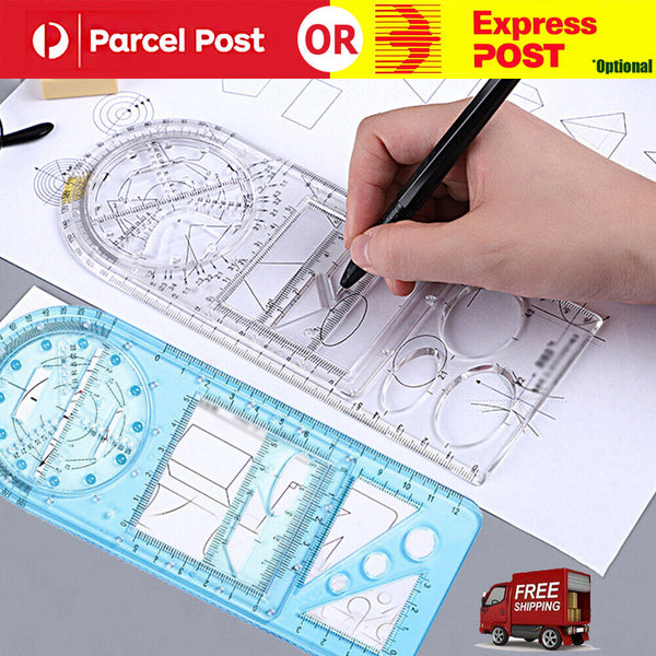 Multifunctional Geometric Ruler Drawing Template School Office Measuring Tool AU