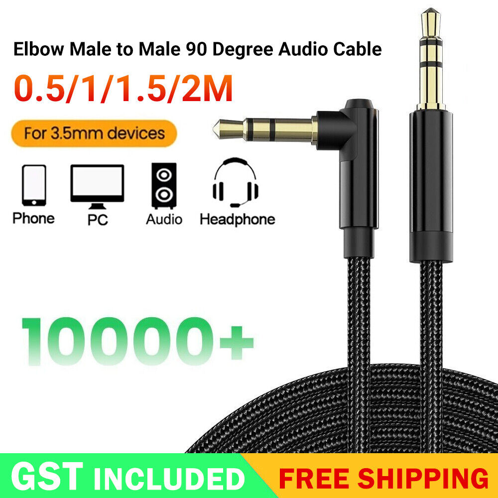 1/4x Elbow Male to Male 90 Degree Headphone Wire Aux Cord Audio Cable 3.5mm Jack