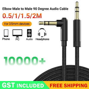 1/4x Elbow Male to Male 90 Degree Headphone Wire Aux Cord Audio Cable 3.5mm Jack