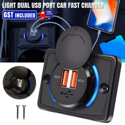 Dual USB Port Car Fast Charger 3.1A 12/24V Socket Power Outlet Panel Caravan RV