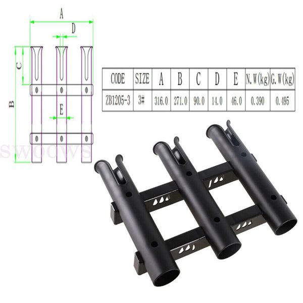 3 Tube Fishing Rod Holder Bracket Boat Kayak Rod Rack Mounted Fishing Rack AU