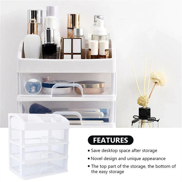 1-3 Drawer Makeup Organizer Container Box Cosmetic Storage Box Desk Case