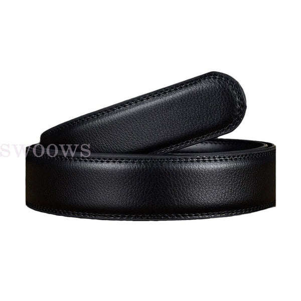 Quality Black H Belt Premium Leather Strap w/o Buckle Women Man 3.5cm width